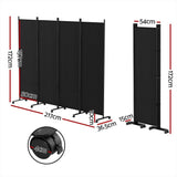 Room Divider Screen 6 Panel Partition Privacy Fold Fabric Wheels Black