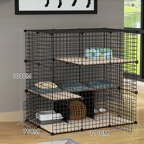 DIY Cat Cage, Detachable Metal Wire Large Kitten Enclosure with Ladder, Indoor Outdoor Kennels Playpen, Crate Large Exercise Place (111x109x75cm)