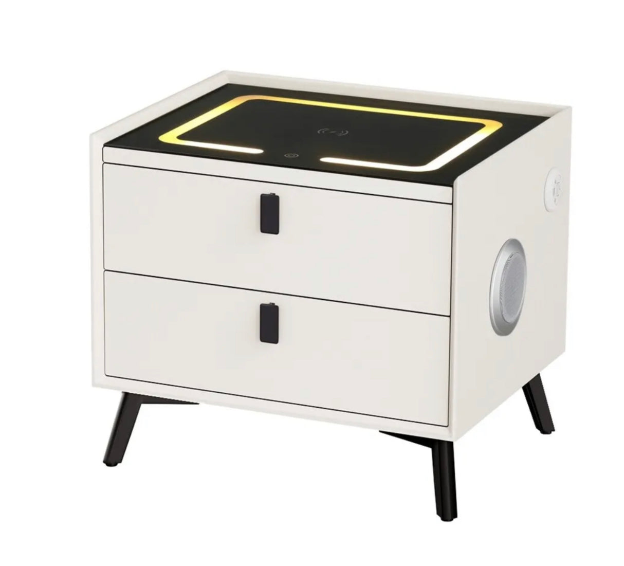 Smart Bedside Table 2 Drawers with Wireless Charging Ports LED Lights