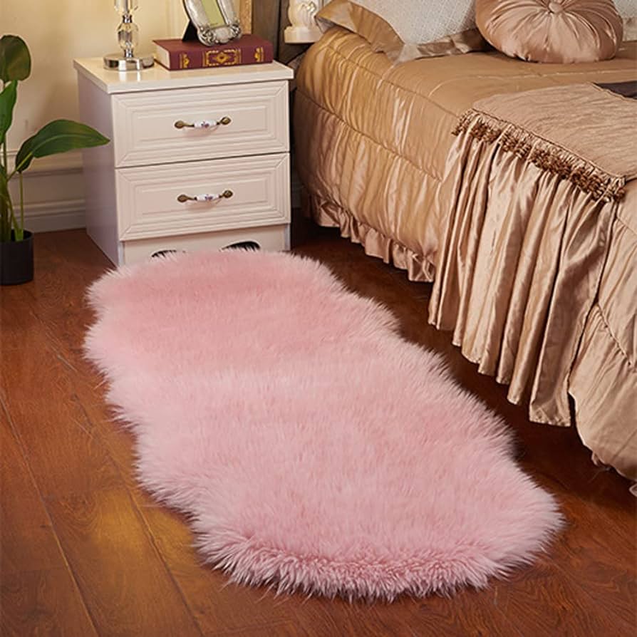 Soft Faux Sheepskin Fur Rug Fluffy Area Rug Floor Mat Luxury Carpets Chair Cover Seat Pad Shaggy Rug for Bedroom Sofa Living Room (2x5 Ft Sheepskin)