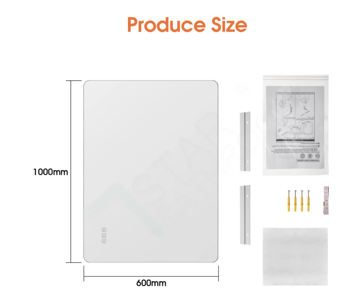 Touch LED Light Bluetooth Bathroom Makeup Wall Mirror Defog 600x800 600x1000mm