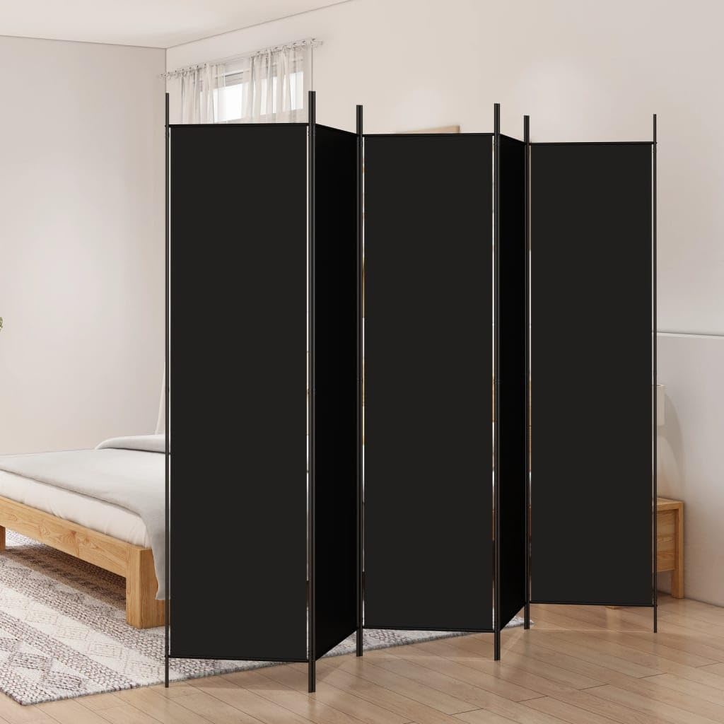 5-Panel Room Divider in Elegant Black - Versatile usage, Durable Fabric and Iron Construction, Compatible for Living Room and Bedroom, Modern Style, Foldable for Easy Storage, 250x200 cm