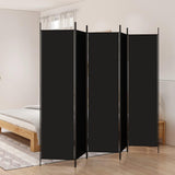 5-Panel Room Divider in Elegant Black - Versatile usage, Durable Fabric and Iron Construction, Compatible for Living Room and Bedroom, Modern Style, Foldable for Easy Storage, 250x200 cm