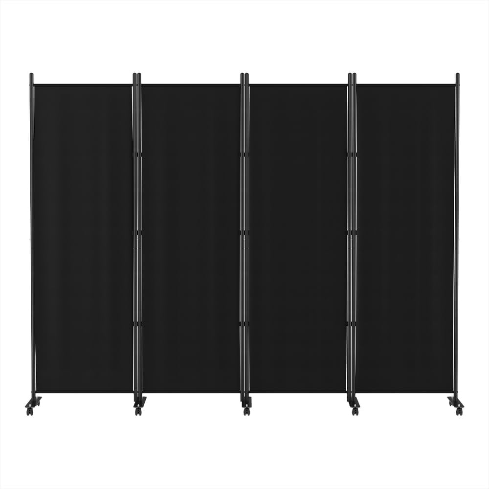 Room Divider Screen 6 Panel Partition Privacy Fold Fabric Wheels Black