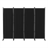 Room Divider Screen 6 Panel Partition Privacy Fold Fabric Wheels Black