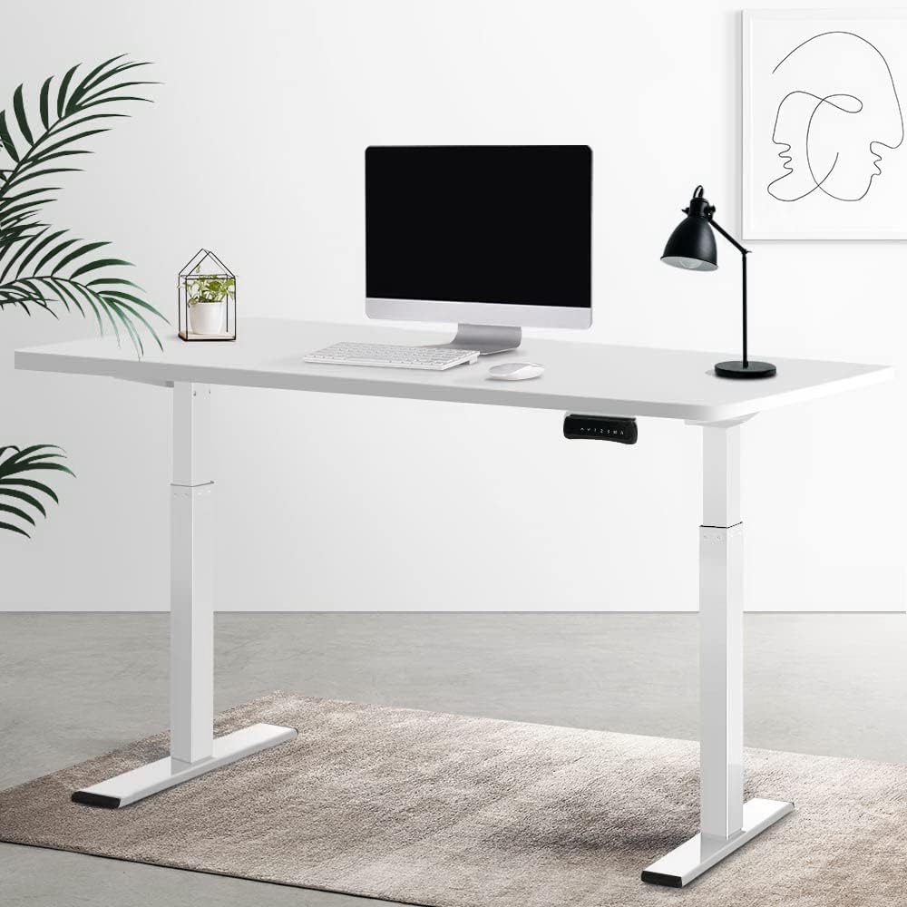 Electric Laptop Standing Desk 70-120cm Height Adjustable Sit Stand Desks 120cm X 60cm Desktop Table for Office Study Computer Workstation Home Use White Dual Motor Whole Piece Monitor Riser