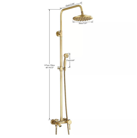 WELS Shower System Set Antique Brass Rainfall Shower Head Hand Shower Wall Mount