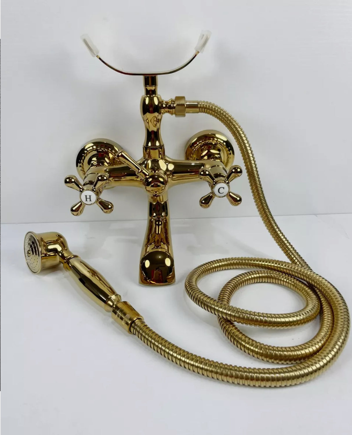 Gold Bathtub Faucet Brass Telephone Shower Set With Handheld Shower Head AU