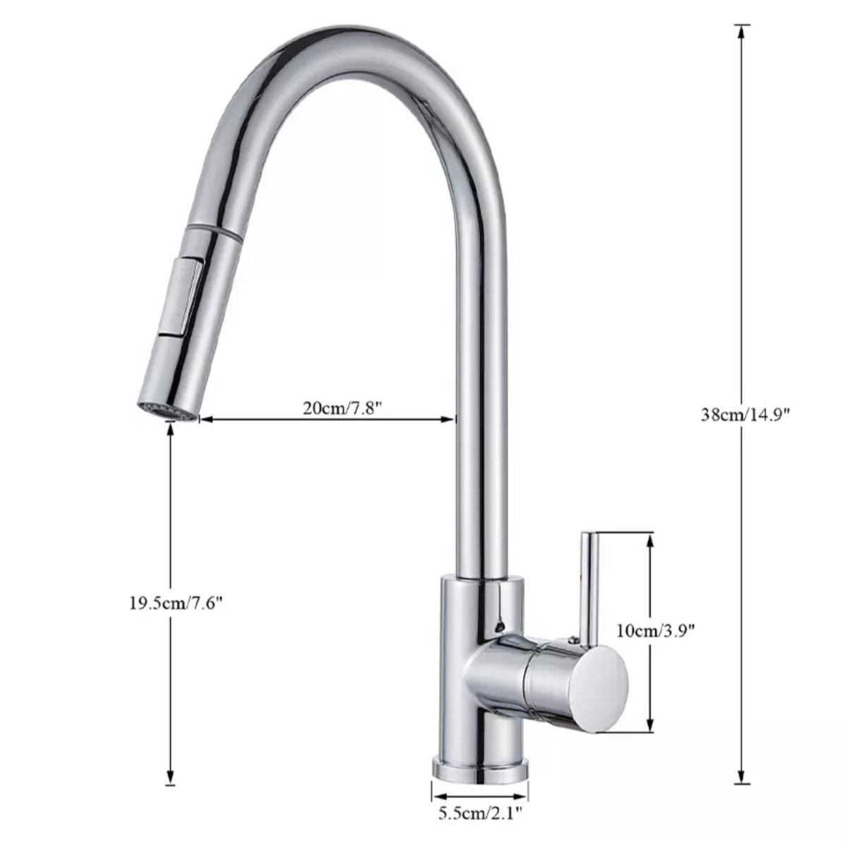 Chrome WELS Kitchen Mixer Tap 360° Pull Out 2-Mode Spray Laundry Sink Faucet