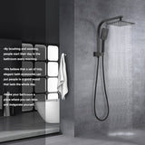 Twin Shower Head Rail Set Square Gooseneck Shower Arm 8" Rain Shower Head 3-Mode Handheld Brass 2 in 1 Diverter