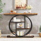 41.3" Console Table, Industrial 4-Tier Sofa Table Entryway Table with Circle Base, Narrow Wood Accent Tables with Storage Shelves for Living Room, Hallway, Foyer, Rustic Brown