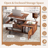 Lift Top Coffee Table with Storage, Living Room Table with Hidden Compartment, Cabinet & Open Shelf, Flip Top Center Table, Pull up Coffee Table for Home, Office