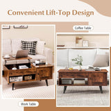 Lift Top Coffee Table with Storage, Living Room Table with Hidden Compartment, Cabinet & Open Shelf, Flip Top Center Table, Pull up Coffee Table for Home, Office