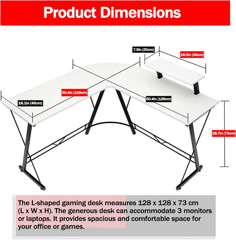 L Shaped Gaming Desk Computer Corner Desk PC Gaming Desk Table with Large Monitor Riser Stand for Ho