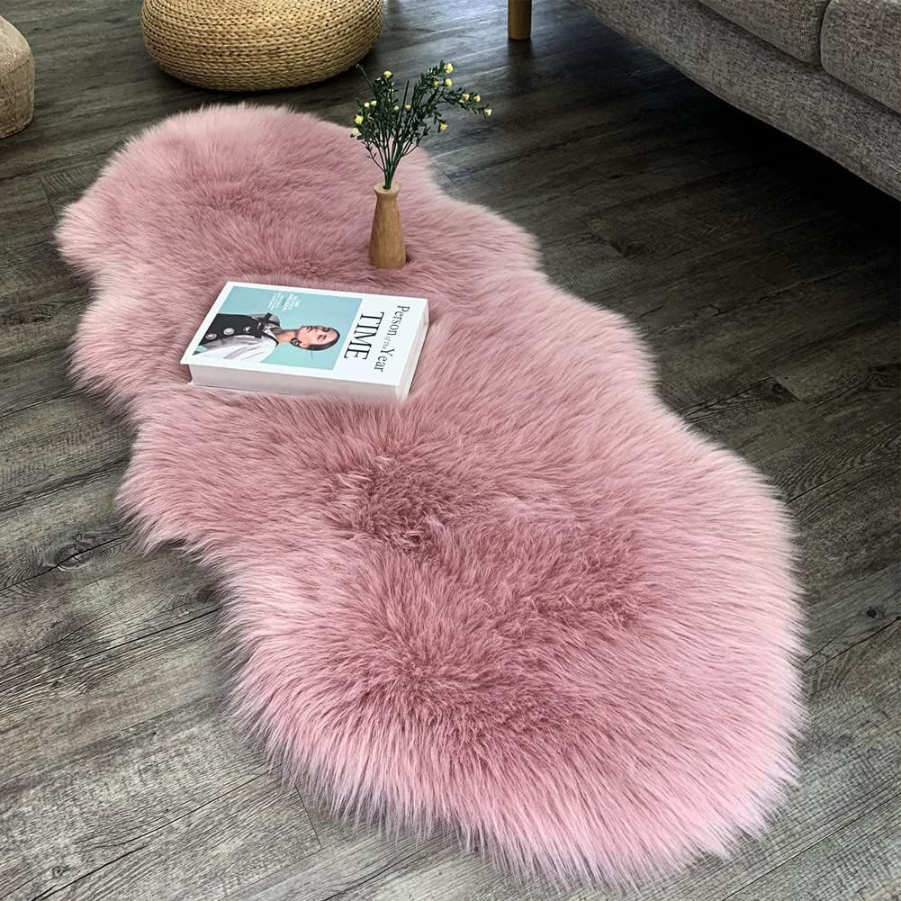 Soft Faux Sheepskin Fur Rug Fluffy Area Rug Floor Mat Luxury Carpets Chair Cover Seat Pad Shaggy Rug for Bedroom Sofa Living Room (2x5 Ft Sheepskin)