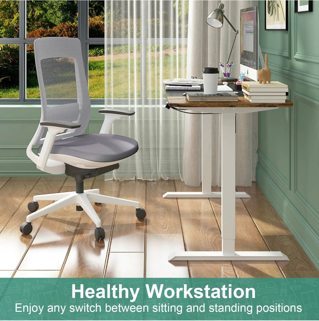 Electric Standing Desk Height Adjustable Motorised Sit Stand Desk 120cm Splice Board Home Office Workstation Black+Walnut Table Top+ White Frame