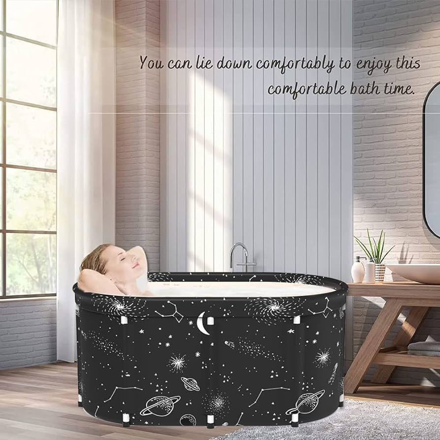 Large Portable Bathtub Foldable Soaking Bath Tub with Bath Cover, Folding Tubs for Small Space, Separate Family Bathroom SPA Freestanding Bathtub Thickened Thermal Foam to Keep Temperature