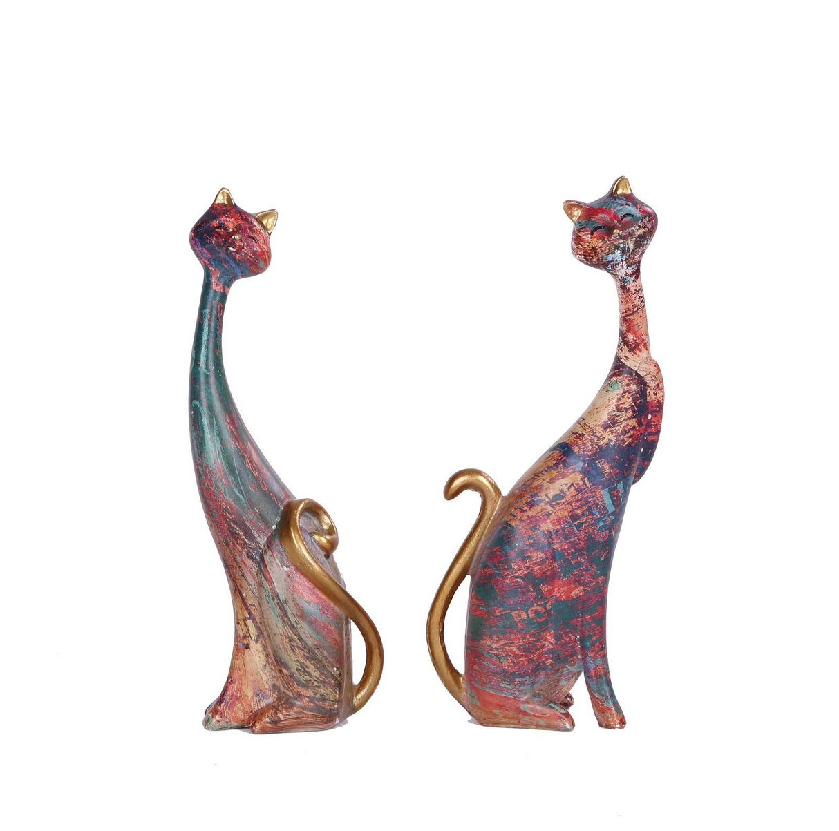 2 PCS Oil Painting Art Resin Sculpture Statue Cats for Home Office Hotel Bookshelf Desktop Decoration 9.86 Inches Tall (Red)