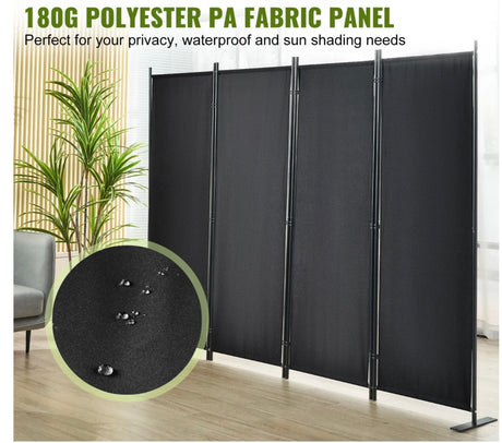 4-Panel Room Divider Folding Privacy Screen Home Office 224 x 171cm Black