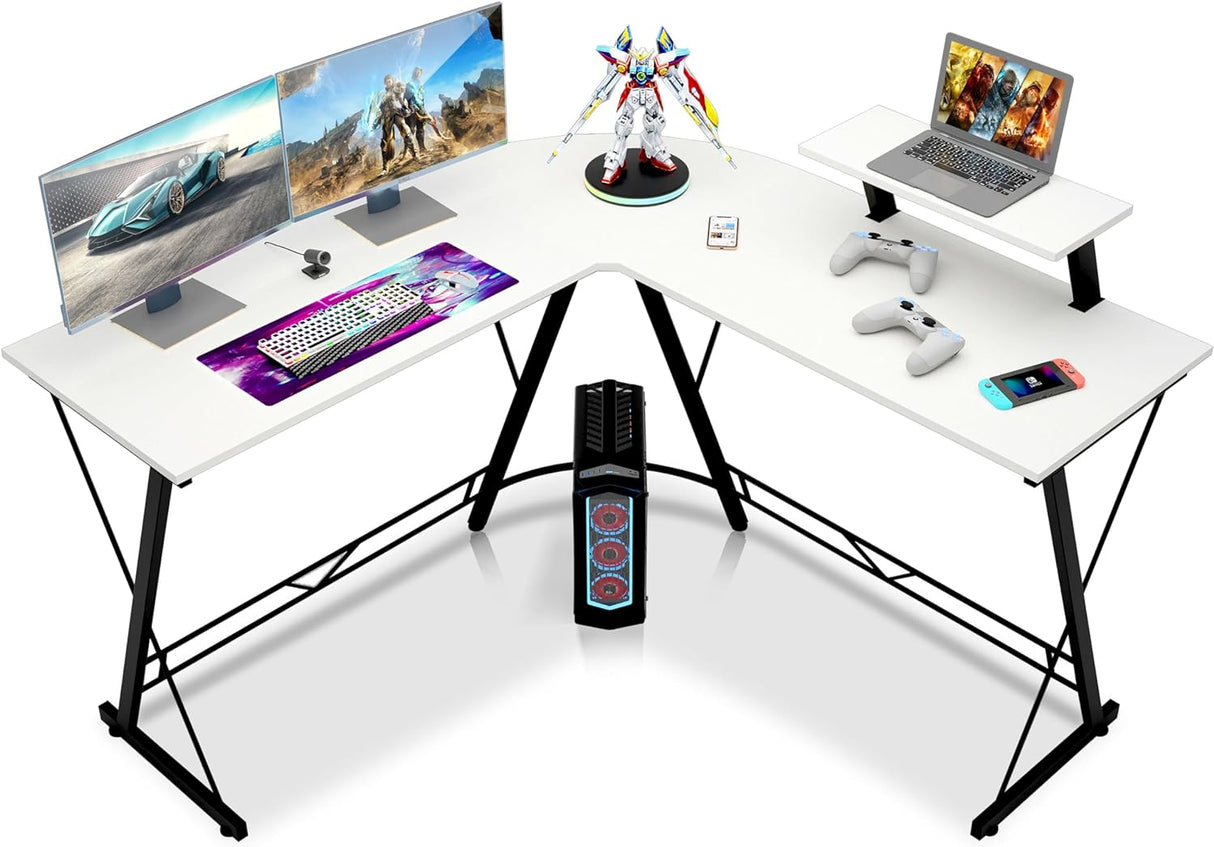 L Shaped Gaming Desk Computer Corner Desk PC Gaming Desk Table with Large Monitor Riser Stand for Ho