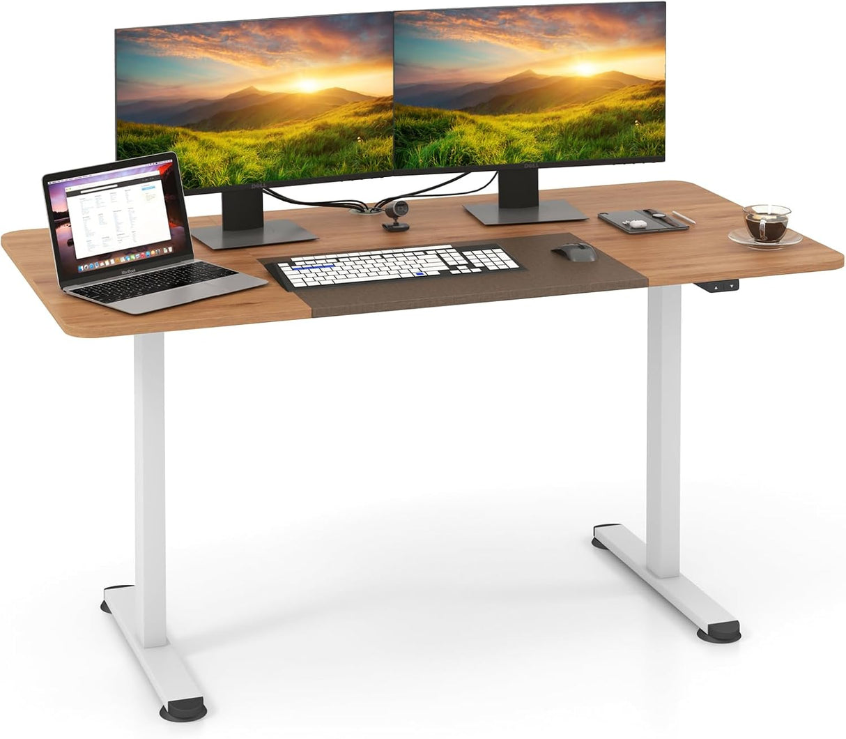 Large Electric Standing Desk, Height Adjustable Sit to Stand Desk, Metal Frame & Powerful Motor, Button Controller, Ergonomic Standing Workstation (Rustic Brown) 140 x 70cm