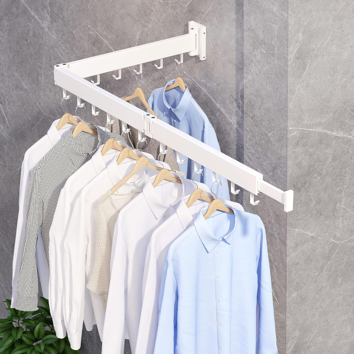 Clothes Drying Rack Wall Mount,Wall Mounted Laundry Drying Rack, Collapsible Clothes Rack(Tri-Fold),Space Saver,Retractable Clothes Hanger Rack,for Balcony,Laundry,Bathroom,Bedroom,(White)