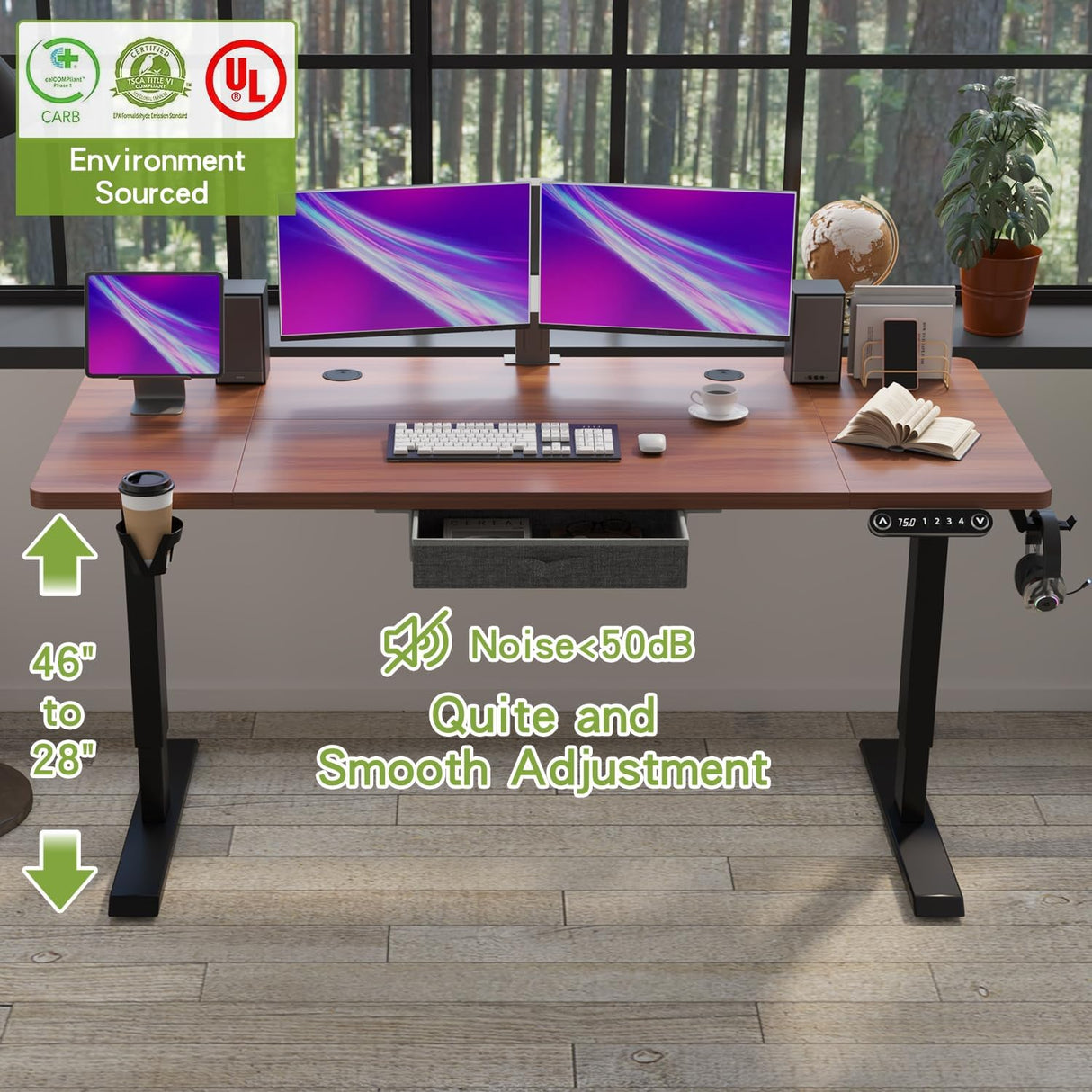 Height Adjustable Electric Standing Desk with Drawer, 63 x 30 Inch (160x76CM) Stand Up Table, Computer Desk Splice Board, Home Office Computer Ergonomic Desk