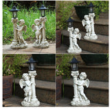 Solar Powered Garden Ornaments angel Statue Roman Pillar Resin Fairy Statue