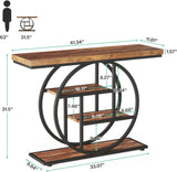 41.3" Console Table, Industrial 4-Tier Sofa Table Entryway Table with Circle Base, Narrow Wood Accent Tables with Storage Shelves for Living Room, Hallway, Foyer, Rustic Brown