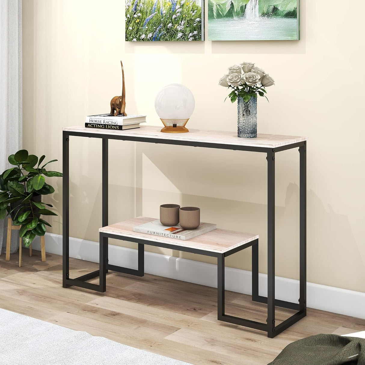 2-Tier Sofa Console Table Narrow Sofa Table Industrial Entryway Table Rustic Hallway Table Modern Display Table Foyer Table for Entryway, Hallway, Sofa, Couch, Living Room