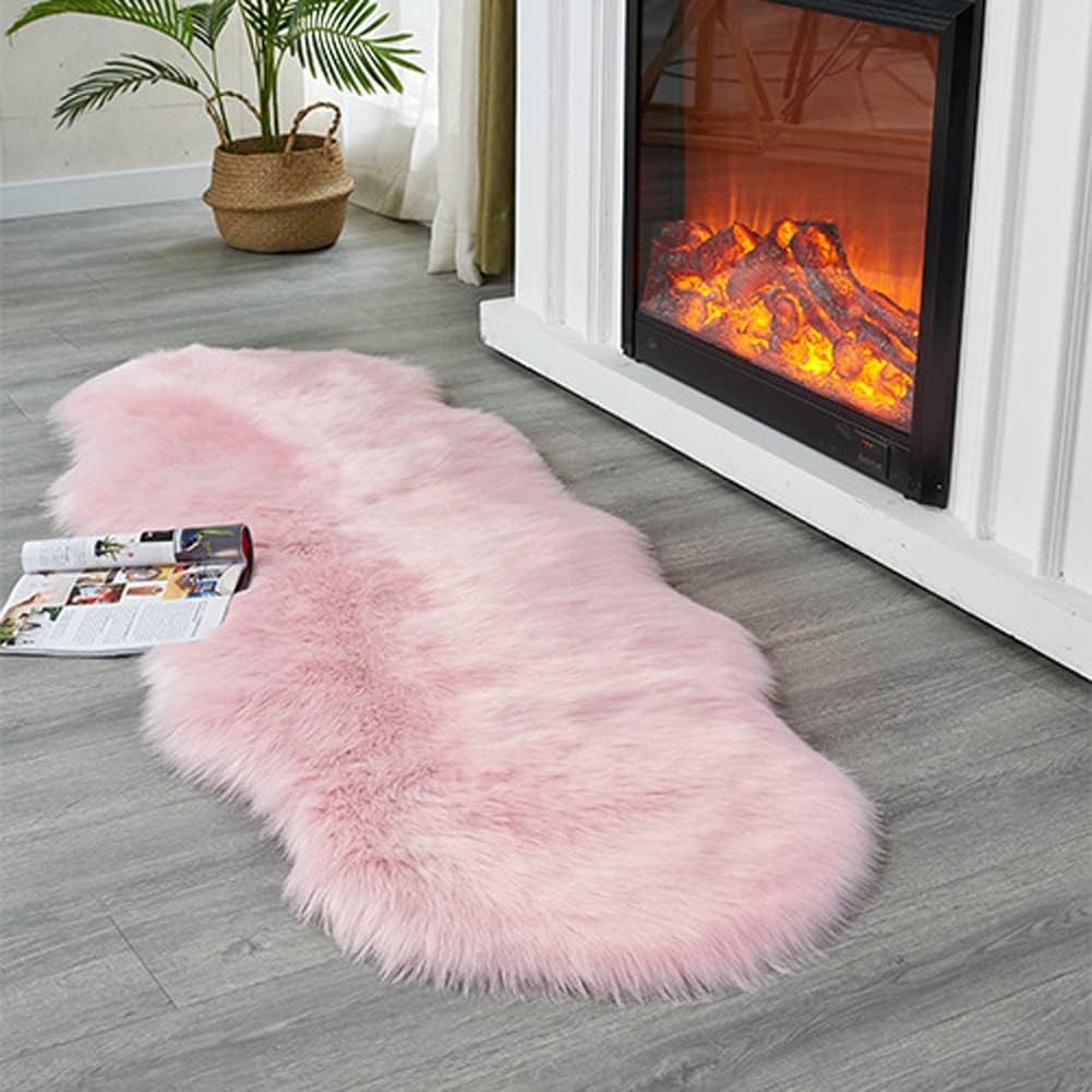 Soft Faux Sheepskin Fur Rug Fluffy Area Rug Floor Mat Luxury Carpets Chair Cover Seat Pad Shaggy Rug for Bedroom Sofa Living Room (2x5 Ft Sheepskin)