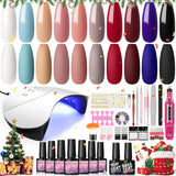 Gel Polish Gel Nail Polish Kit with Nail Lamp 10 Pcs Nail Gel Polishes Soak off Gel Base Coat Top Coat Pink Nude Purple Gel Polish Set Basic Tools and Decoration for Manicure Nail DIY Design