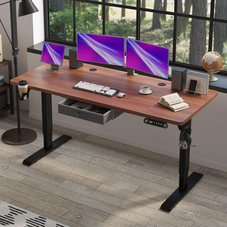 Height Adjustable Electric Standing Desk with Drawer, 63 x 30 Inch (160x76CM) Stand Up Table, Computer Desk Splice Board, Home Office Computer Ergonomic Desk