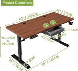 Height Adjustable Electric Standing Desk with Drawer, 63 x 30 Inch (160x76CM) Stand Up Table, Computer Desk Splice Board, Home Office Computer Ergonomic Desk