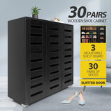 4 Tier Wooden Shoe Storage Cabinet Shoe Rack Shelf Organiser for 30 Pairs Shoes Black