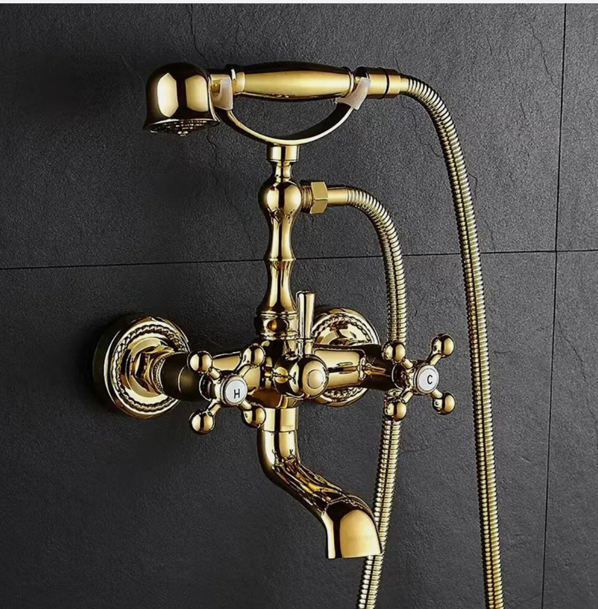 Gold Bathtub Faucet Brass Telephone Shower Set With Handheld Shower Head AU