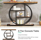 41.3" Console Table, Industrial 4-Tier Sofa Table Entryway Table with Circle Base, Narrow Wood Accent Tables with Storage Shelves for Living Room, Hallway, Foyer, Rustic Brown