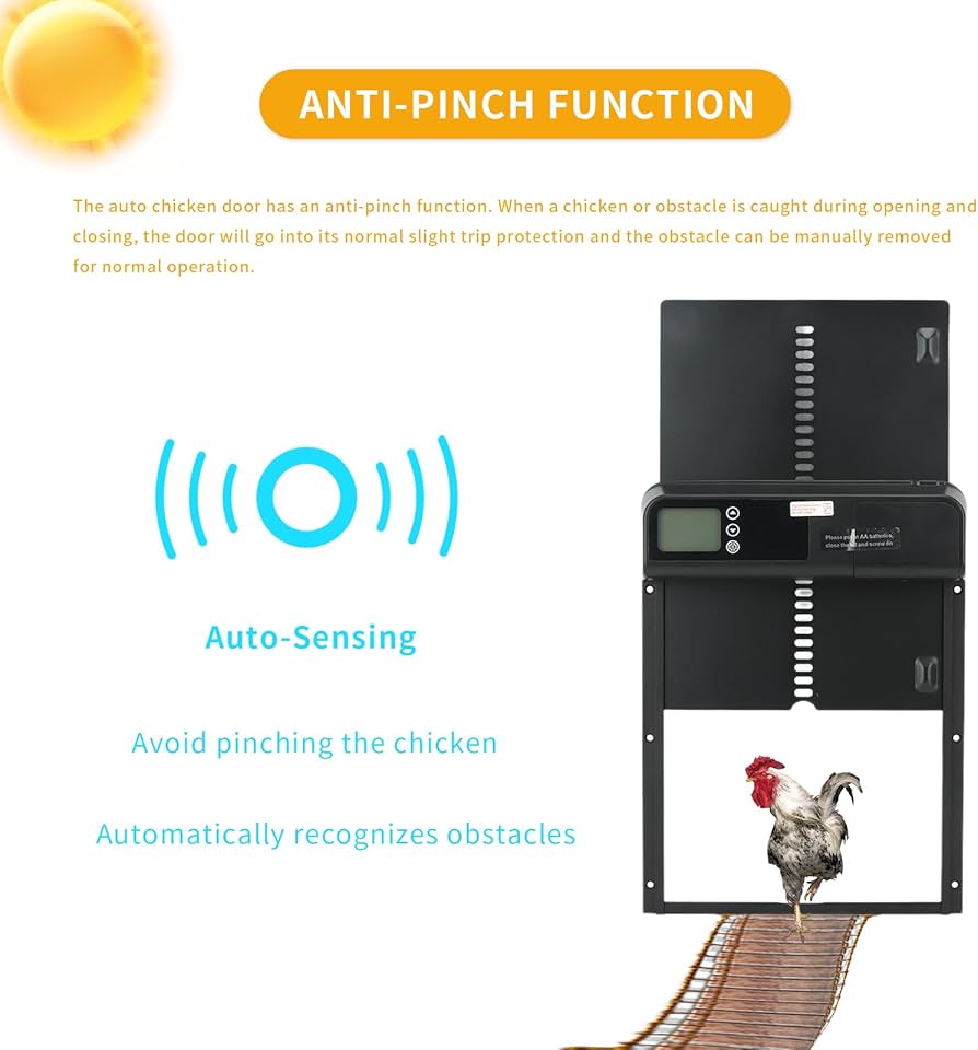 Chicken Coop Automatic Door, Chicken Automatic Door, Automatic Chicken Coop Door with Timer Aluminum Alloy Ip45 Waterproof Led Display Battery Powered Auto Chicken Door Opener