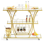 3 Tiers Gold Metal Bar Serving Cart with Wine Rack Glass Holder 180 LBS