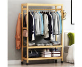 Heavy Duty Wooden Clothes Rail Rack Garment Stand Corner Open Wardrobe w/ Wheels