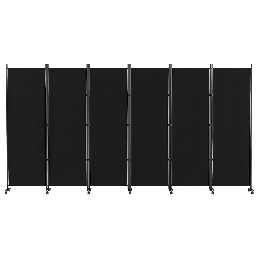 Room Divider Screen 6 Panel Partition Privacy Fold Fabric Wheels Large Black