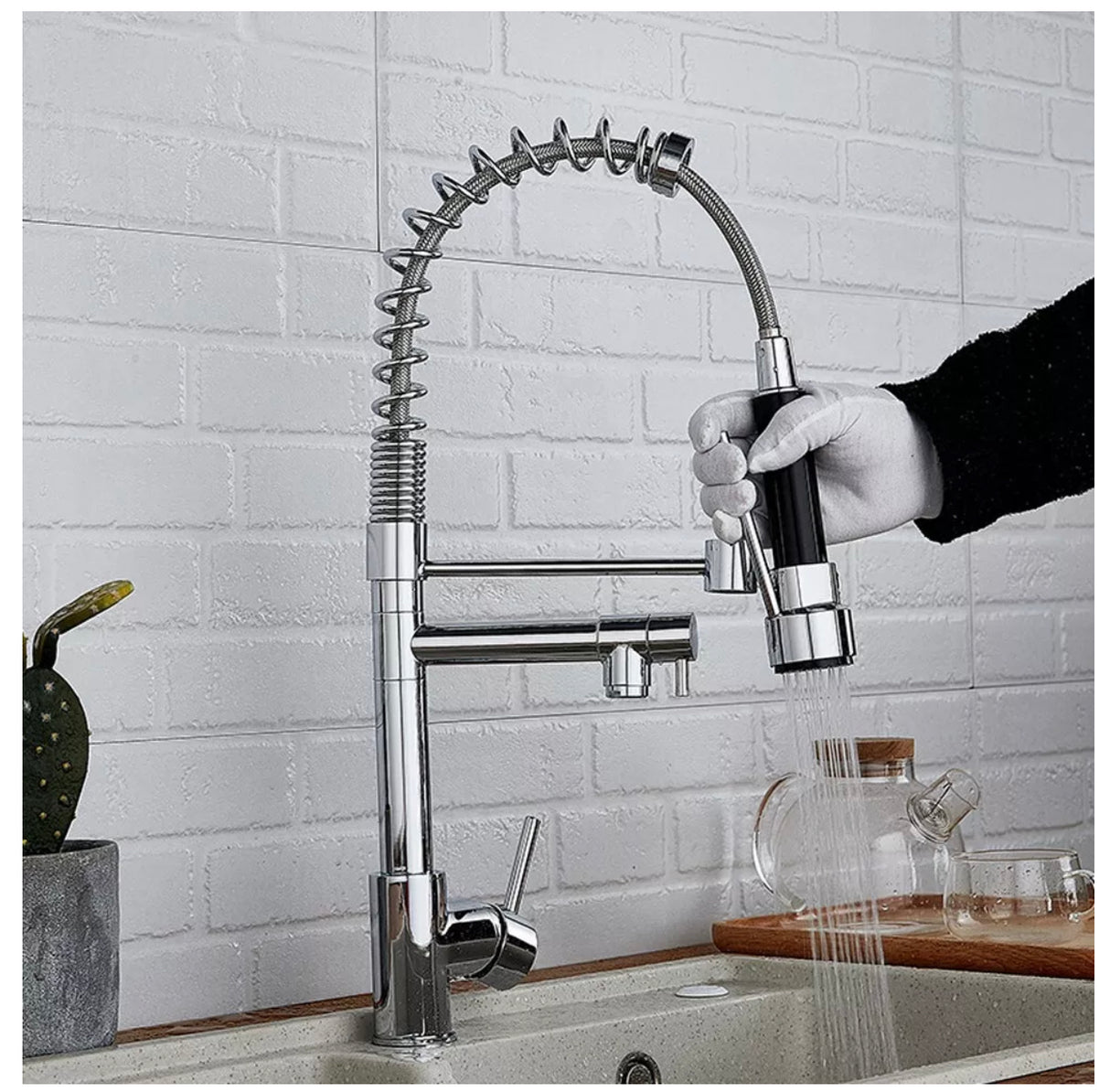 Modern Brass Kitchen Mixer Taps Sink with Pull Down Sprayer Faucet Pull Out Tap