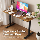 Electric Standing Desk Adjustable Height Ergonomic Sit Stand up Desk 120cm Walnut Splice Board Table Top+Black Frame