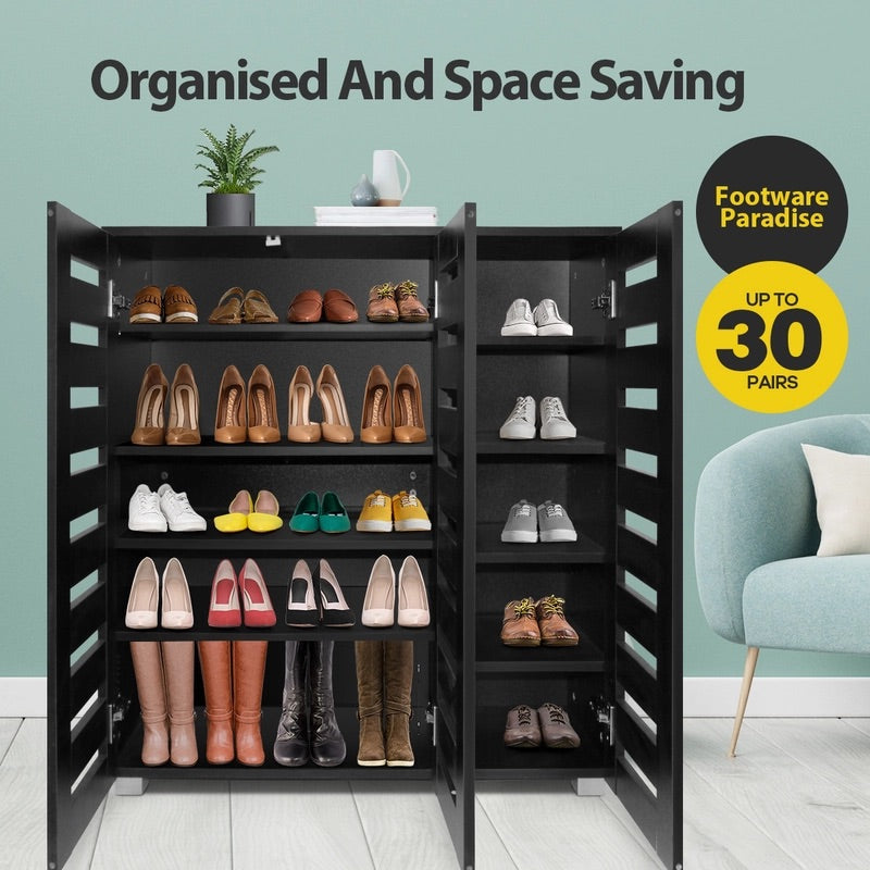 4 Tier Wooden Shoe Storage Cabinet Shoe Rack Shelf Organiser for 30 Pairs Shoes Black