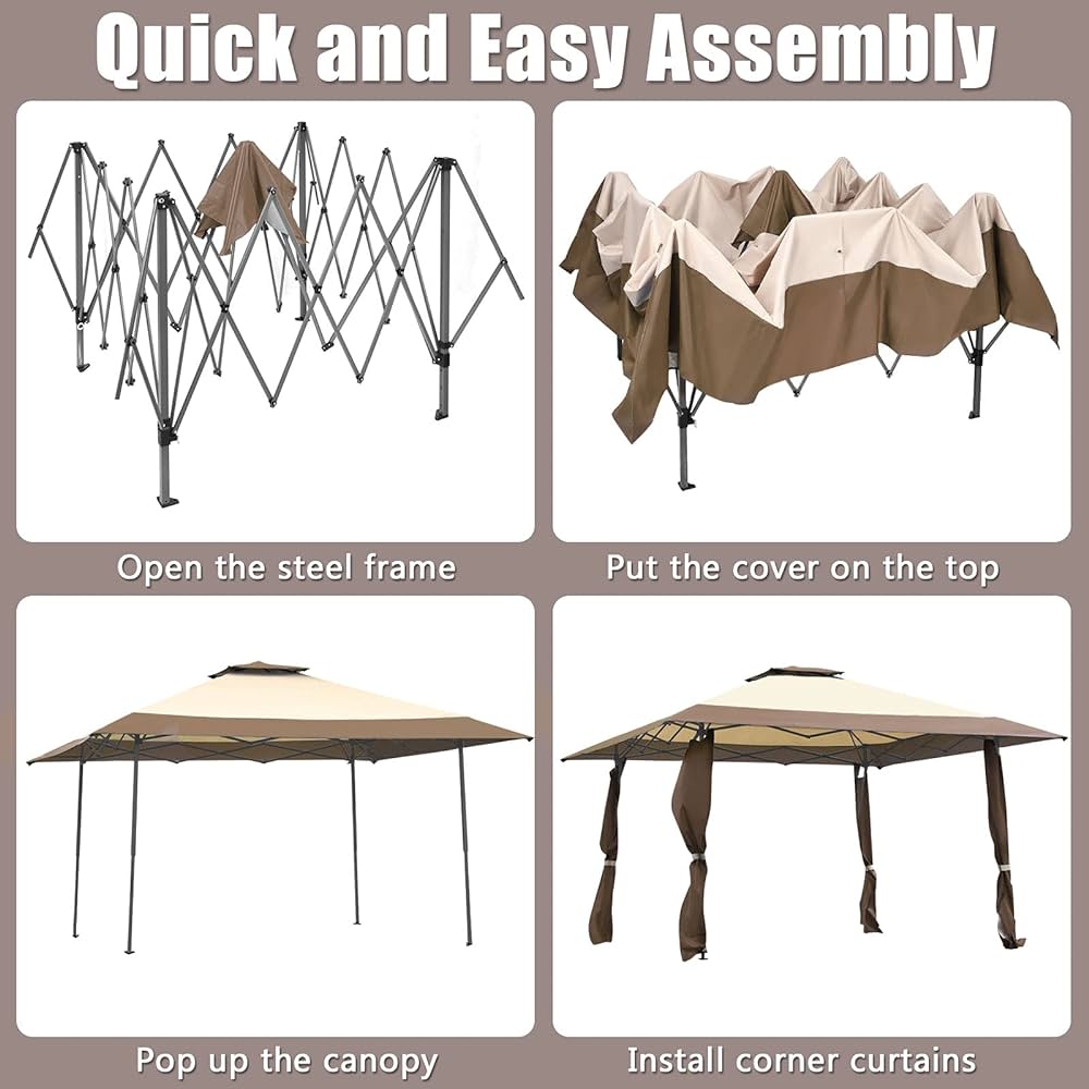 Canopy Tent, Gazebo Canopy w/ 2-Tier Roof, Silver-Coated Oxford Fabric & Powder-Coated Steel, 3 Adjustable Heights, Ideal for Yard, Patio, Beach & Park 393cm x 393cm