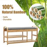 Bamboo Shoe Rack Bench, Entryway 3-Tier Bamboo Shoes Organizer with Cushion, Cabinet Storage Shelf Stand Shelves Hidden Storage Drawers, for Bedroom,Bathroom,Hallway, Natural, 150kg Maxload