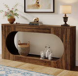 Wood Hallway Behind Couch Table Accent Table for Living Room, Rustic Brown