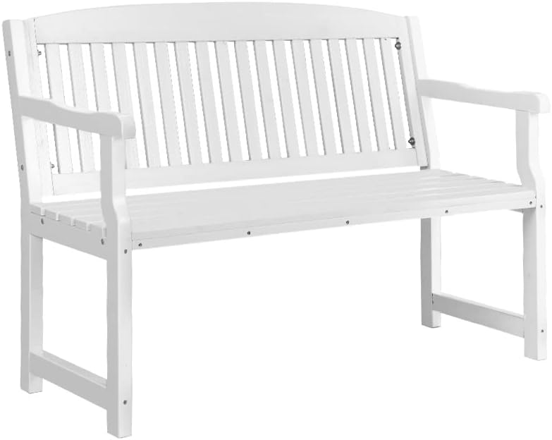 Outdoor Garden Bench Seat, 120cm Length Wooden Benches Relax Lounge Chair Dining Chairs Lounger Park Patio Porch Backyard Terrace Balcony Kids Furniture, with Lattice Pattern White