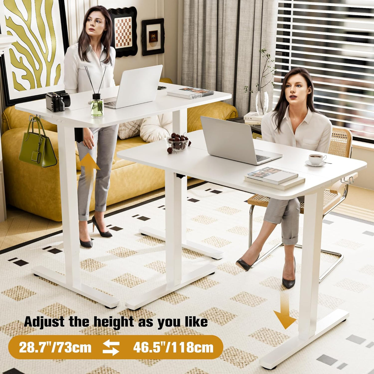 Electric Standing Desk 90x60cm (35.4"x23.6"), Height Adjustable Standing Desk with Splice Board, Stand Up Desk with Hook and Memory Smart Handset