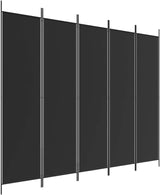 5-Panel Room Divider in Elegant Black - Versatile usage, Durable Fabric and Iron Construction, Compatible for Living Room and Bedroom, Modern Style, Foldable for Easy Storage, 250x200 cm